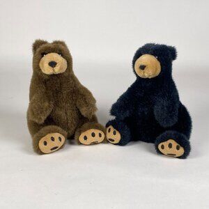Vintage 1988 Plush Creations Teddy Bears Set of 2 Black & Brown Bear Sitting